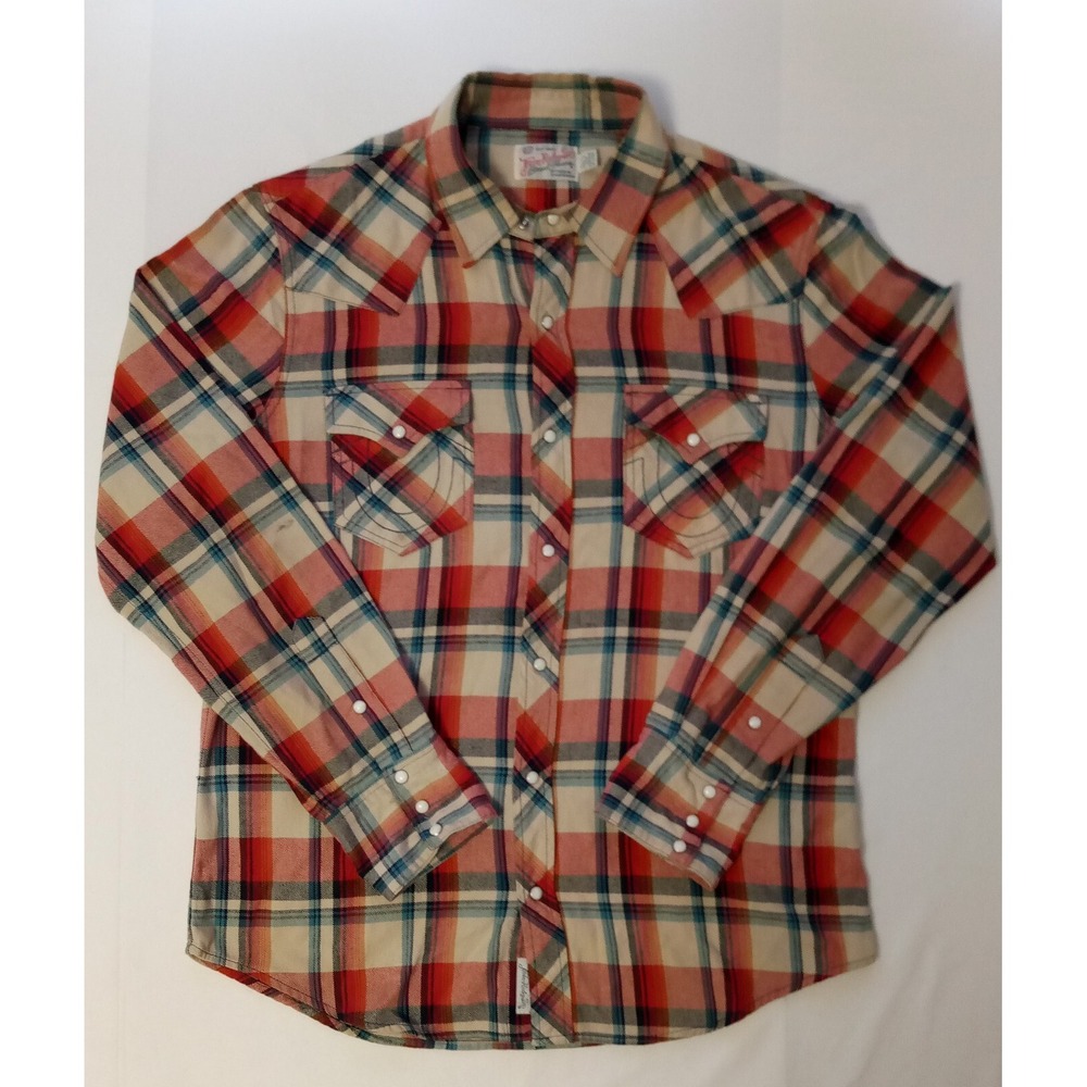 True Religion Mens 2XL Shirt Western Plaid Pearl Snap Long Sleeves TIGHT FITTING